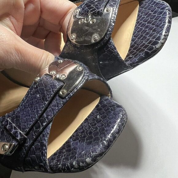Cole Haan Women 7B Purple Snake Skin Print Leather Sling Back Heel Peep Toe Shoe - Picture 12 of 12